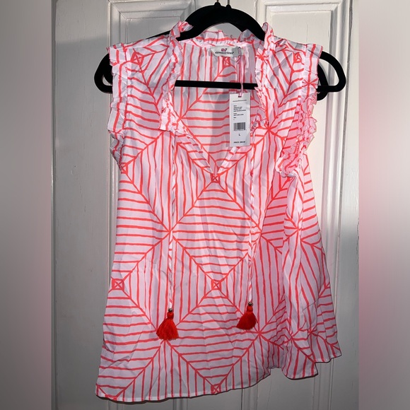 VINEYARD VINES White and Orange Fringe Top with Tassels, size L - Picture 2 of 4